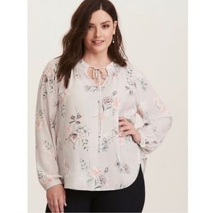 Torrid Floral Lilac Tie Neck Crepe A Line Blouse